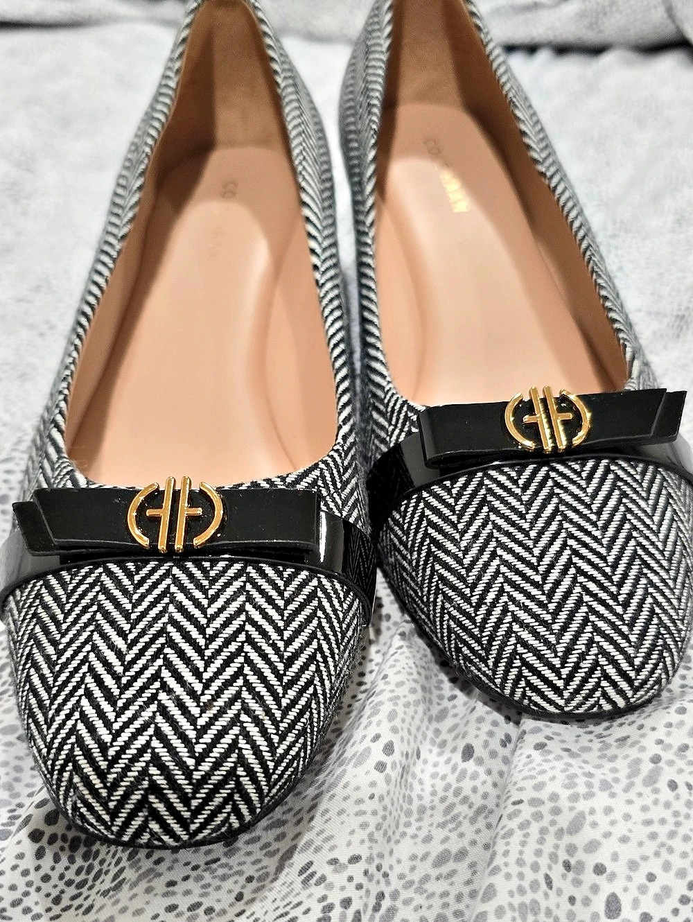 Cole Haan Malta Wedge Herringbone Heels in Black & White